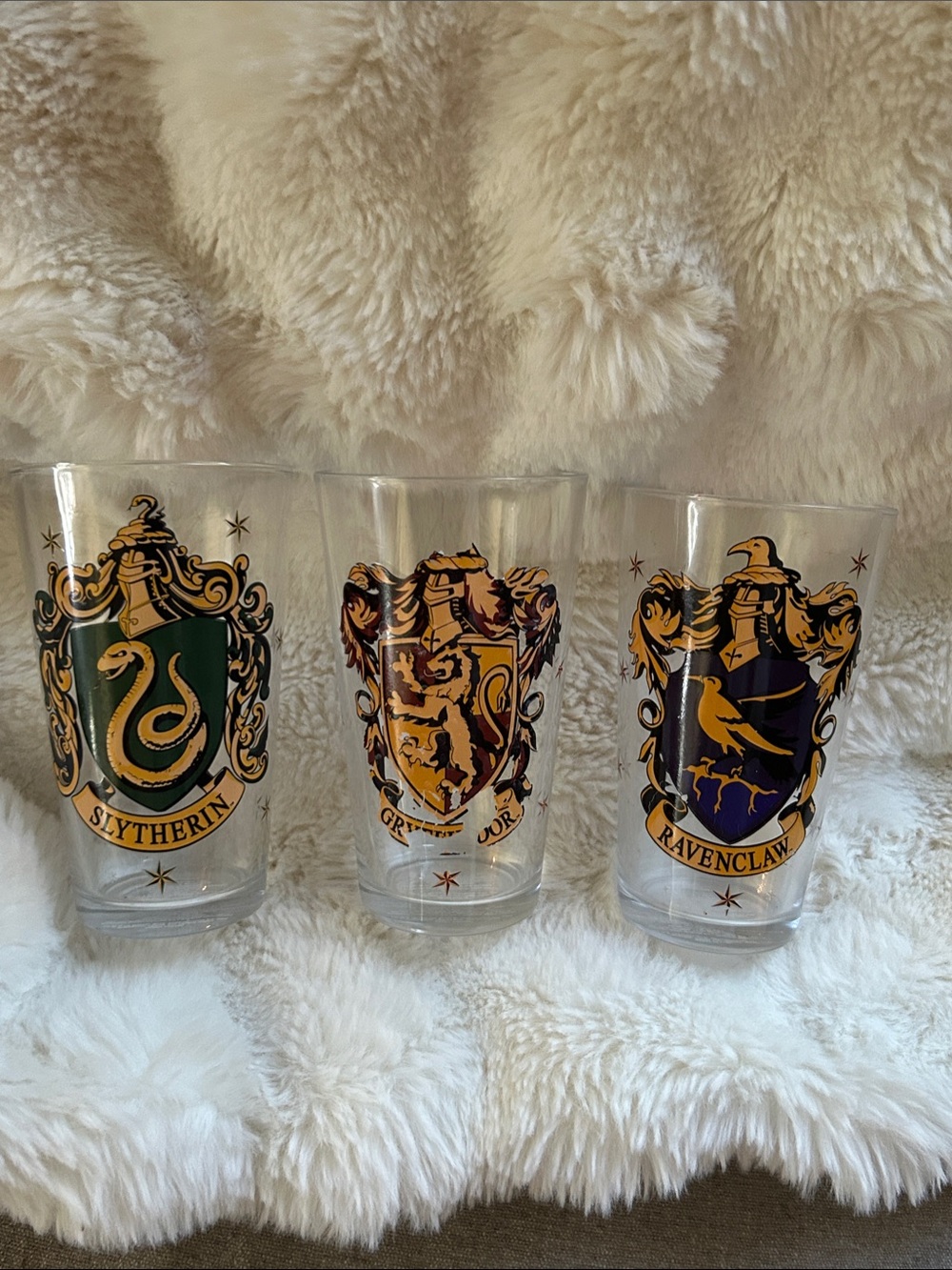 Harry Potter House Crest Pint Glass - Slytherin, Gryffindor, Ravenclaw 3 piece